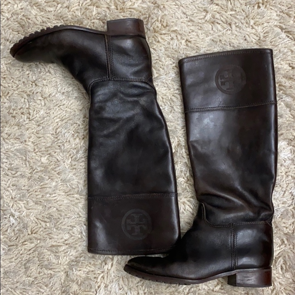 Tory Burch brown leather tall boots coconut 210